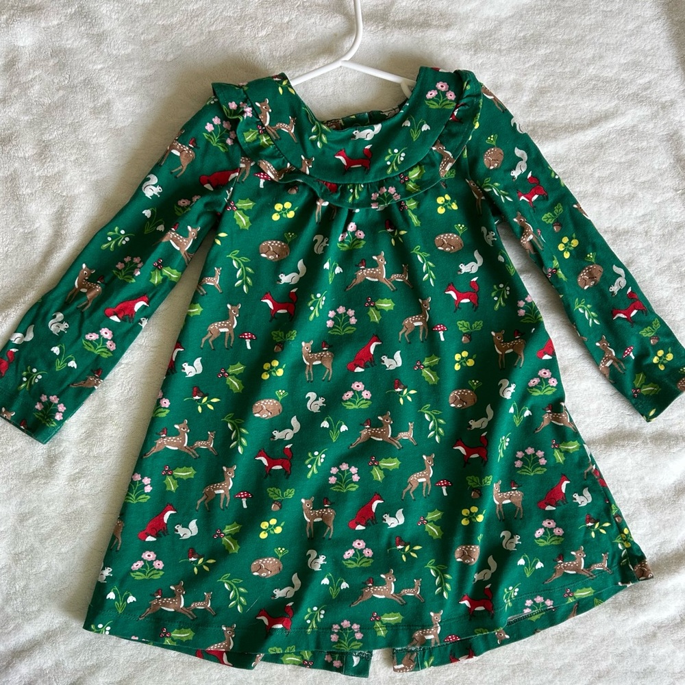 Mini Boden Green Animal Print Kids Dress